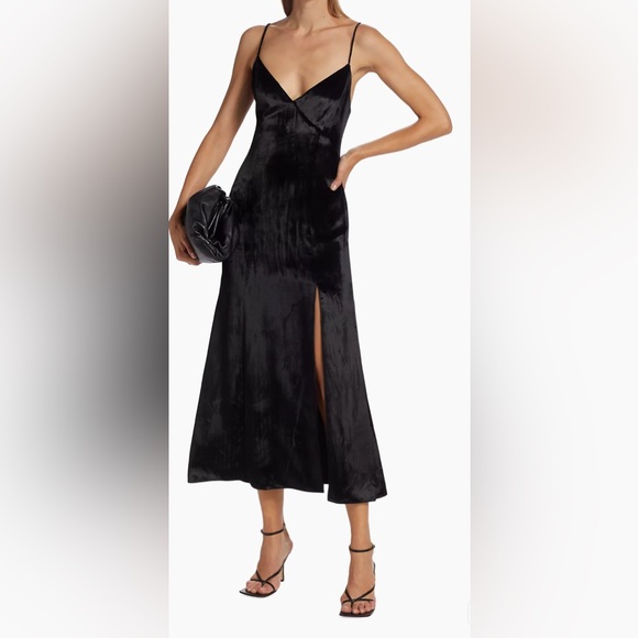 NWOT Alice & Olivia Julietta Velvet Slit Slip Dress in Black - Picture 3 of 13